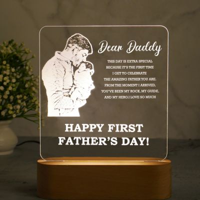 Personalized Fathers Day Photo Frame Night Lamp with Cool White Light | Gift for Dad | Fathers Day Gift | Birthday Gift for Dad